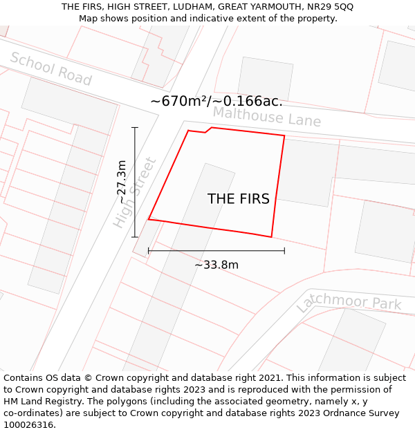 THE FIRS, HIGH STREET, LUDHAM, GREAT YARMOUTH, NR29 5QQ: Plot and title map