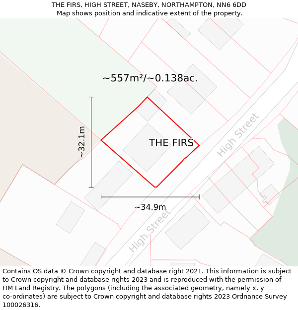 THE FIRS, HIGH STREET, NASEBY, NORTHAMPTON, NN6 6DD: Plot and title map