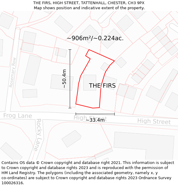 THE FIRS, HIGH STREET, TATTENHALL, CHESTER, CH3 9PX: Plot and title map