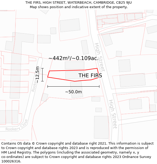 THE FIRS, HIGH STREET, WATERBEACH, CAMBRIDGE, CB25 9JU: Plot and title map