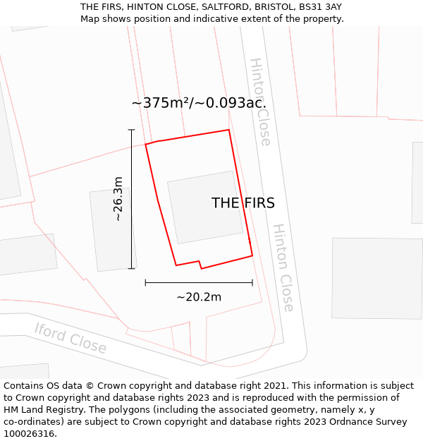 THE FIRS, HINTON CLOSE, SALTFORD, BRISTOL, BS31 3AY: Plot and title map