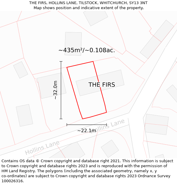 THE FIRS, HOLLINS LANE, TILSTOCK, WHITCHURCH, SY13 3NT: Plot and title map