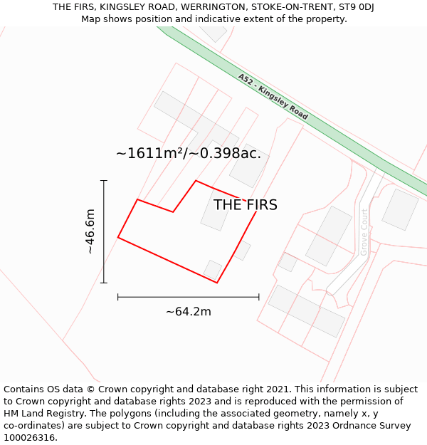 THE FIRS, KINGSLEY ROAD, WERRINGTON, STOKE-ON-TRENT, ST9 0DJ: Plot and title map