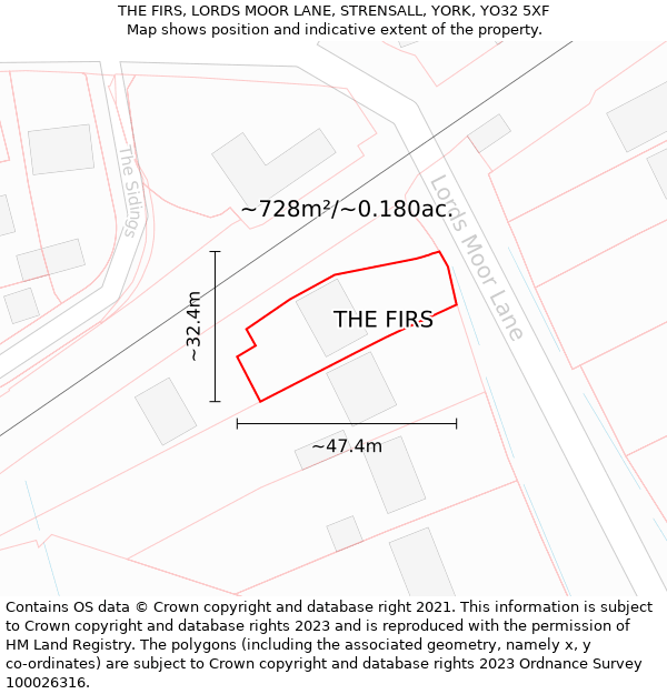 THE FIRS, LORDS MOOR LANE, STRENSALL, YORK, YO32 5XF: Plot and title map