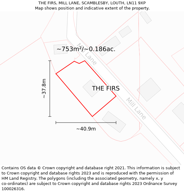 THE FIRS, MILL LANE, SCAMBLESBY, LOUTH, LN11 9XP: Plot and title map