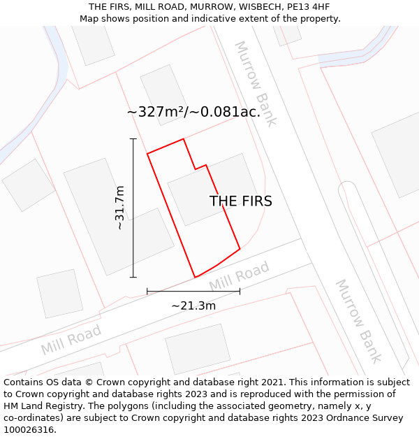 THE FIRS, MILL ROAD, MURROW, WISBECH, PE13 4HF: Plot and title map