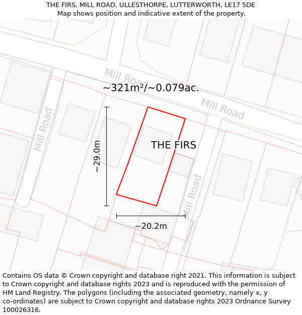 THE FIRS, MILL ROAD, ULLESTHORPE, LUTTERWORTH, LE17 5DE: Plot and title map