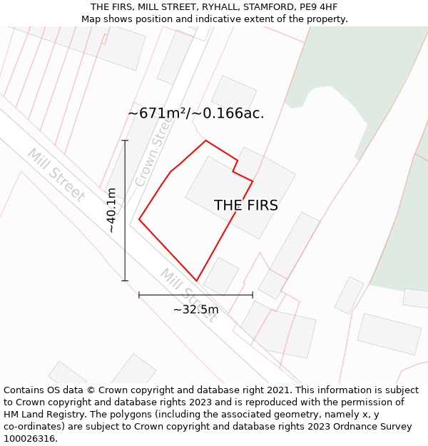 THE FIRS, MILL STREET, RYHALL, STAMFORD, PE9 4HF: Plot and title map