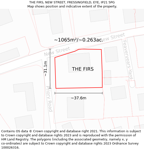 THE FIRS, NEW STREET, FRESSINGFIELD, EYE, IP21 5PG: Plot and title map
