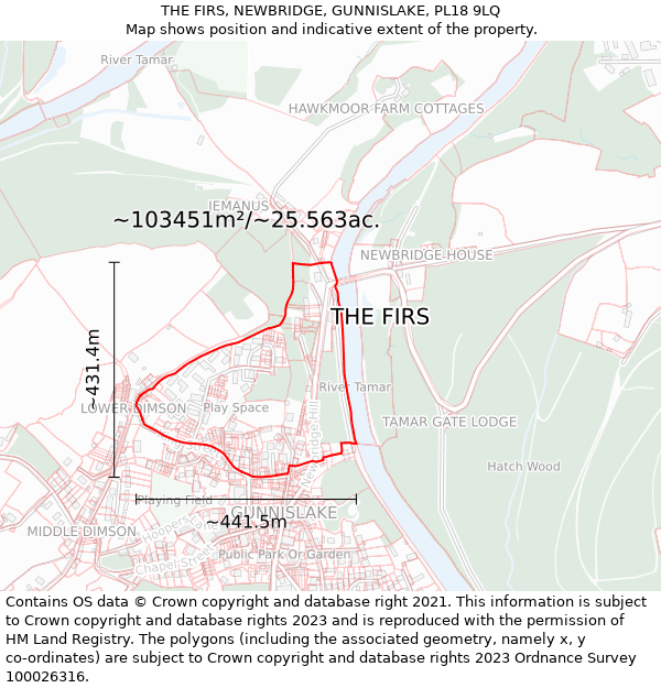 THE FIRS, NEWBRIDGE, GUNNISLAKE, PL18 9LQ: Plot and title map