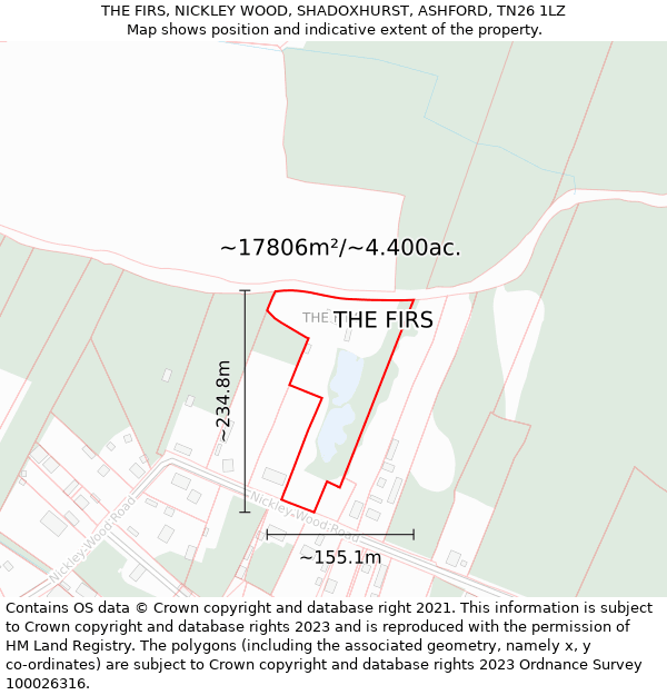 THE FIRS, NICKLEY WOOD, SHADOXHURST, ASHFORD, TN26 1LZ: Plot and title map