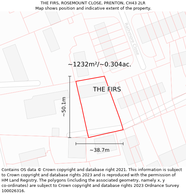 THE FIRS, ROSEMOUNT CLOSE, PRENTON, CH43 2LR: Plot and title map