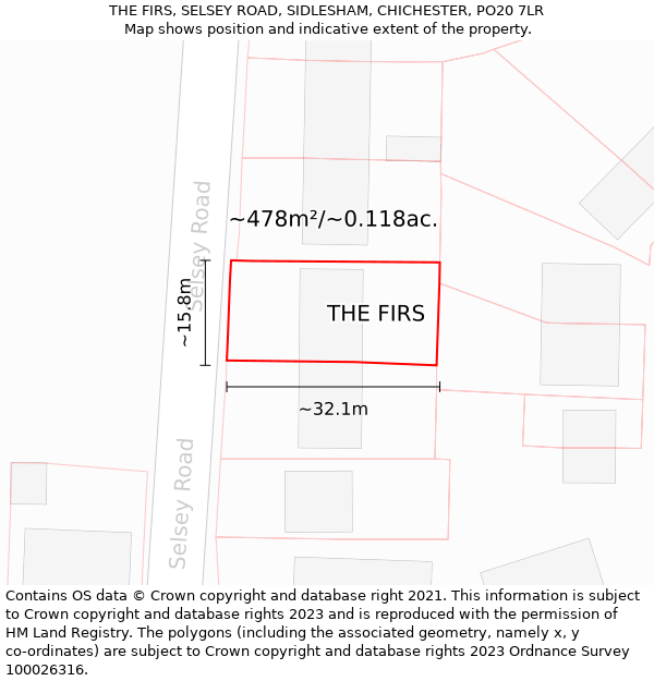 THE FIRS, SELSEY ROAD, SIDLESHAM, CHICHESTER, PO20 7LR: Plot and title map