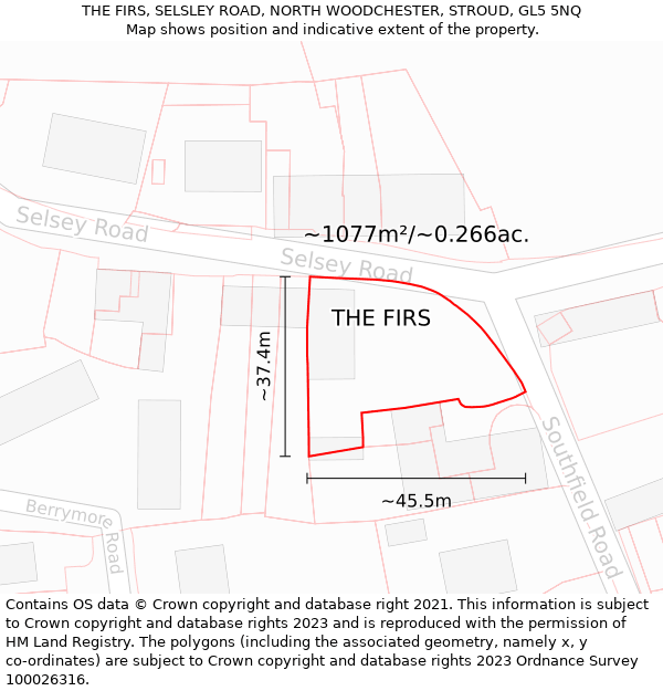 THE FIRS, SELSLEY ROAD, NORTH WOODCHESTER, STROUD, GL5 5NQ: Plot and title map