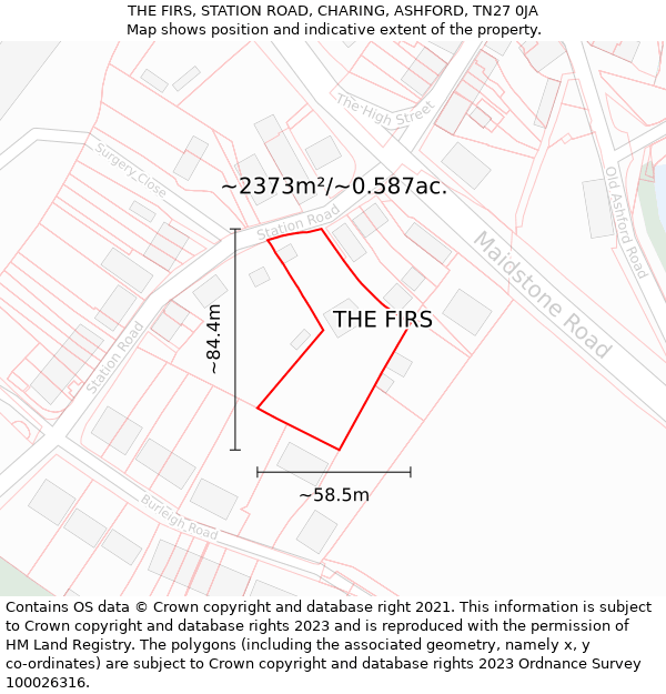 THE FIRS, STATION ROAD, CHARING, ASHFORD, TN27 0JA: Plot and title map