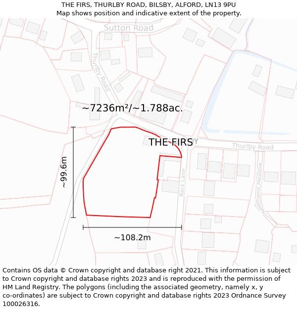 THE FIRS, THURLBY ROAD, BILSBY, ALFORD, LN13 9PU: Plot and title map