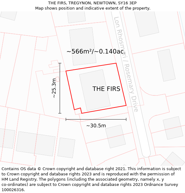 THE FIRS, TREGYNON, NEWTOWN, SY16 3EP: Plot and title map