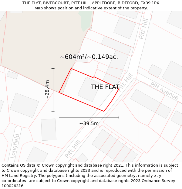 THE FLAT, RIVERCOURT, PITT HILL, APPLEDORE, BIDEFORD, EX39 1PX: Plot and title map