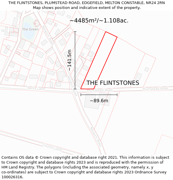 THE FLINTSTONES, PLUMSTEAD ROAD, EDGEFIELD, MELTON CONSTABLE, NR24 2RN: Plot and title map