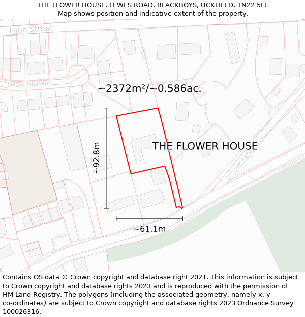 THE FLOWER HOUSE, LEWES ROAD, BLACKBOYS, UCKFIELD, TN22 5LF: Plot and title map