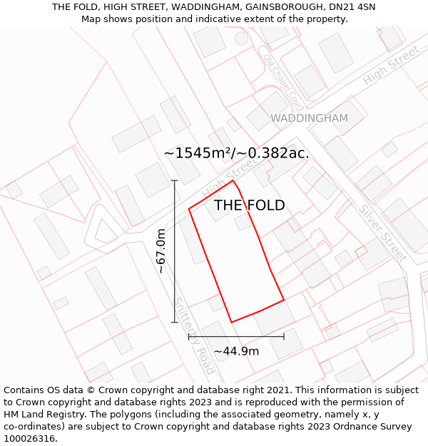 THE FOLD, HIGH STREET, WADDINGHAM, GAINSBOROUGH, DN21 4SN: Plot and title map