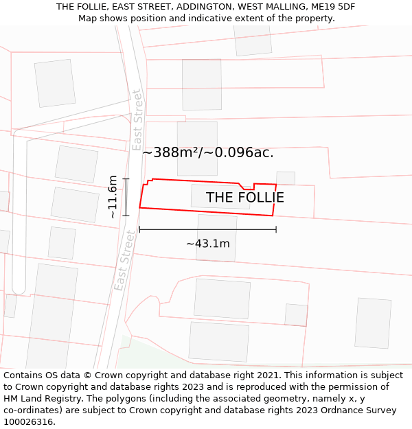 THE FOLLIE, EAST STREET, ADDINGTON, WEST MALLING, ME19 5DF: Plot and title map