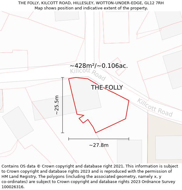 THE FOLLY, KILCOTT ROAD, HILLESLEY, WOTTON-UNDER-EDGE, GL12 7RH: Plot and title map