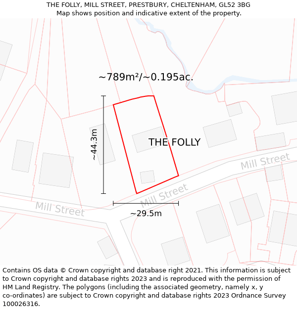 THE FOLLY, MILL STREET, PRESTBURY, CHELTENHAM, GL52 3BG: Plot and title map