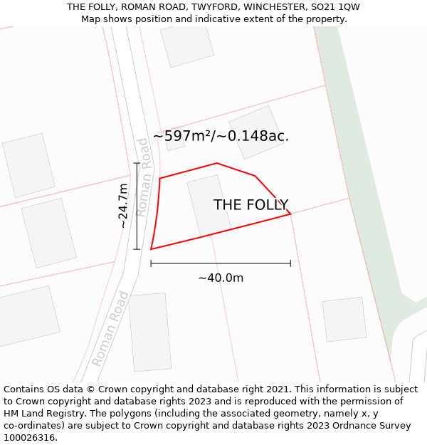 THE FOLLY, ROMAN ROAD, TWYFORD, WINCHESTER, SO21 1QW: Plot and title map