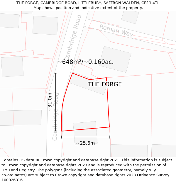 THE FORGE, CAMBRIDGE ROAD, LITTLEBURY, SAFFRON WALDEN, CB11 4TL: Plot and title map
