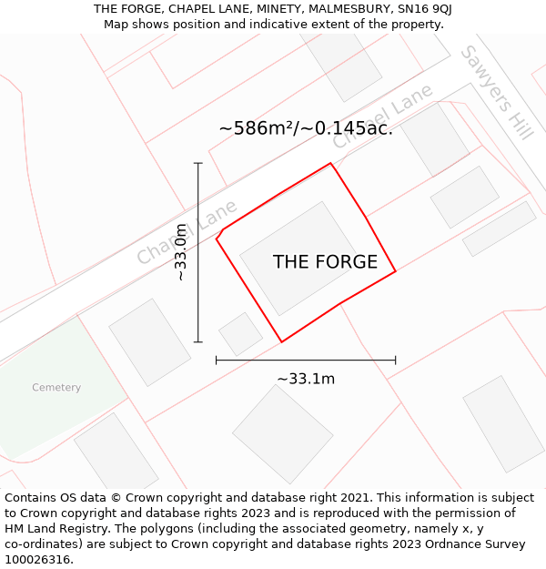 THE FORGE, CHAPEL LANE, MINETY, MALMESBURY, SN16 9QJ: Plot and title map