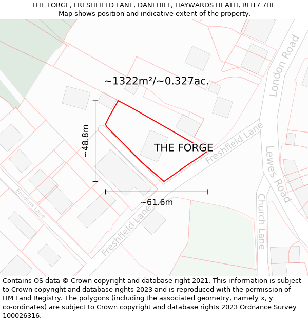 THE FORGE, FRESHFIELD LANE, DANEHILL, HAYWARDS HEATH, RH17 7HE: Plot and title map