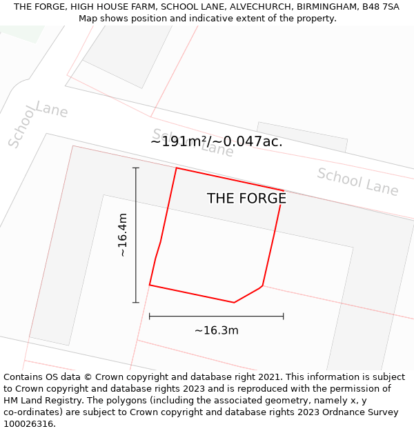 THE FORGE, HIGH HOUSE FARM, SCHOOL LANE, ALVECHURCH, BIRMINGHAM, B48 7SA: Plot and title map