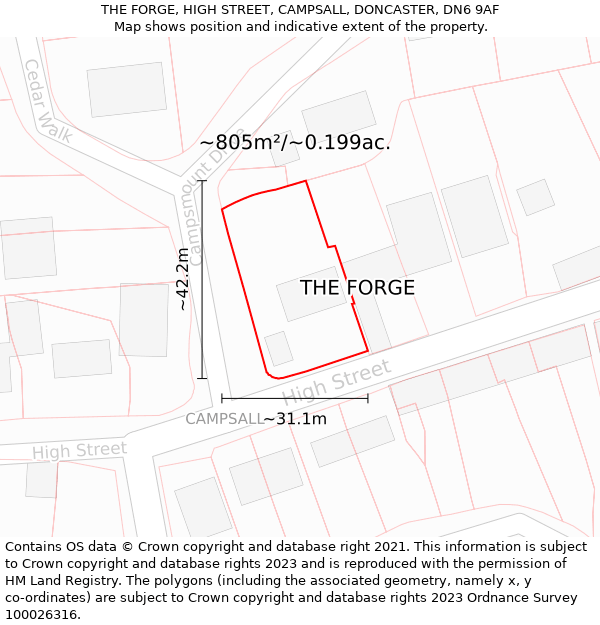 THE FORGE, HIGH STREET, CAMPSALL, DONCASTER, DN6 9AF: Plot and title map