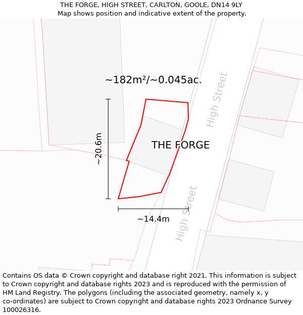 THE FORGE, HIGH STREET, CARLTON, GOOLE, DN14 9LY: Plot and title map