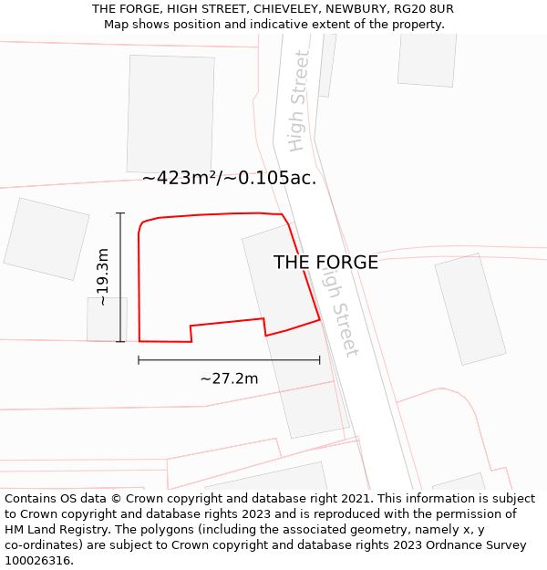 THE FORGE, HIGH STREET, CHIEVELEY, NEWBURY, RG20 8UR: Plot and title map