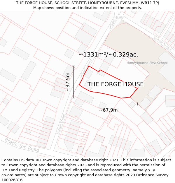 THE FORGE HOUSE, SCHOOL STREET, HONEYBOURNE, EVESHAM, WR11 7PJ: Plot and title map