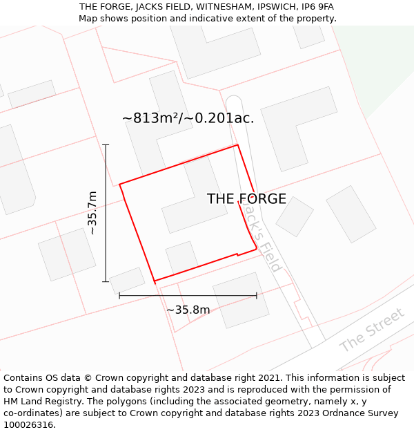 THE FORGE, JACKS FIELD, WITNESHAM, IPSWICH, IP6 9FA: Plot and title map