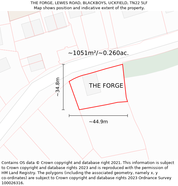 THE FORGE, LEWES ROAD, BLACKBOYS, UCKFIELD, TN22 5LF: Plot and title map