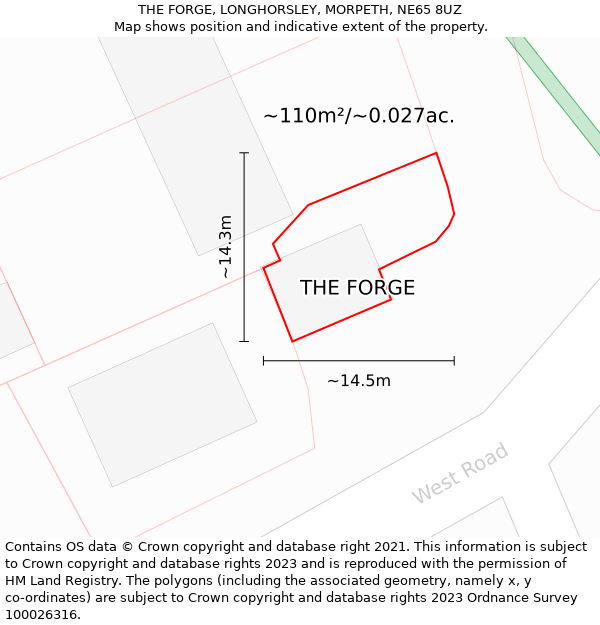 THE FORGE, LONGHORSLEY, MORPETH, NE65 8UZ: Plot and title map