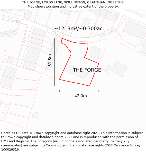 THE FORGE, LORDS LANE, SKILLINGTON, GRANTHAM, NG33 5HE: Plot and title map