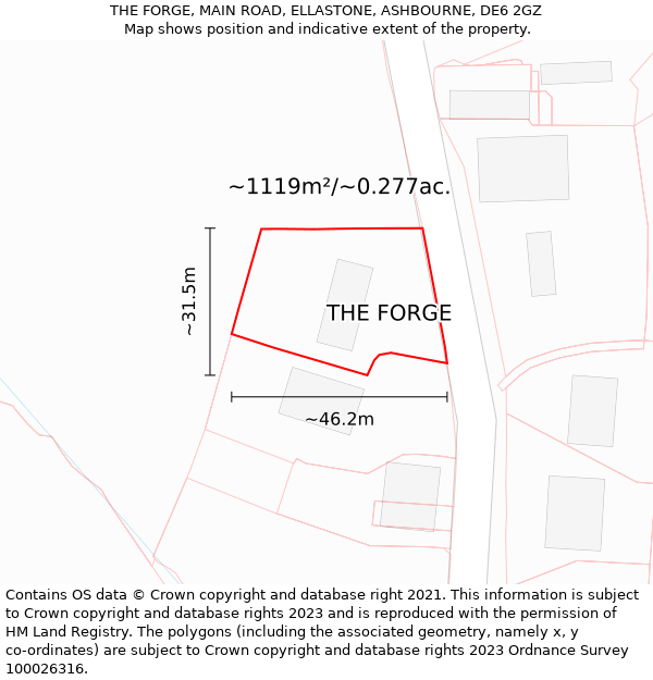 THE FORGE, MAIN ROAD, ELLASTONE, ASHBOURNE, DE6 2GZ: Plot and title map