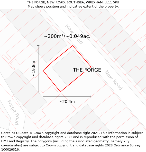 THE FORGE, NEW ROAD, SOUTHSEA, WREXHAM, LL11 5PU: Plot and title map