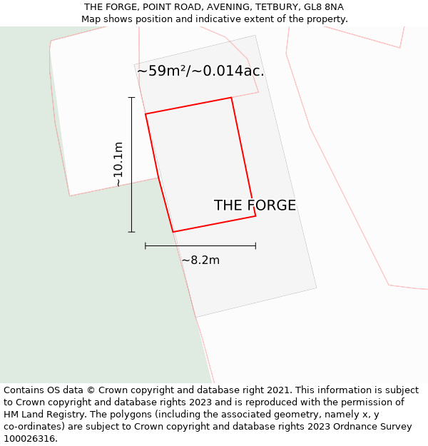 THE FORGE, POINT ROAD, AVENING, TETBURY, GL8 8NA: Plot and title map