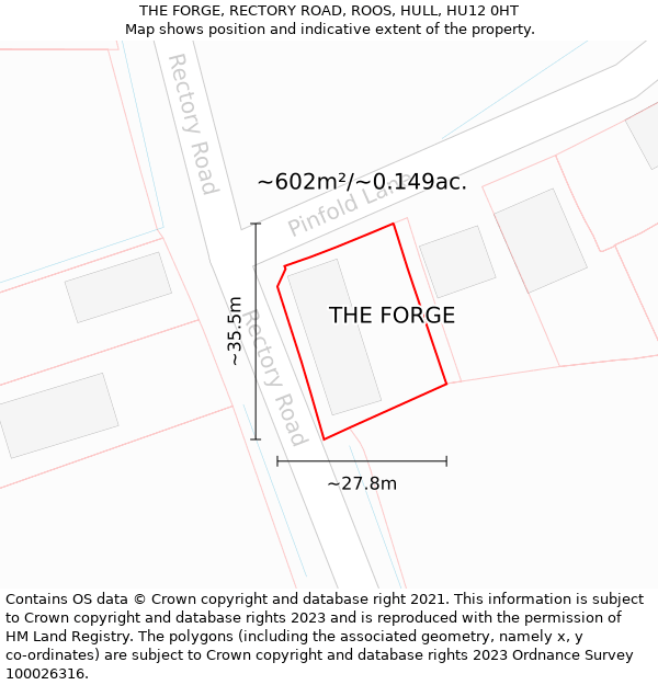 THE FORGE, RECTORY ROAD, ROOS, HULL, HU12 0HT: Plot and title map