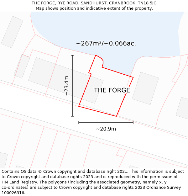 THE FORGE, RYE ROAD, SANDHURST, CRANBROOK, TN18 5JG: Plot and title map