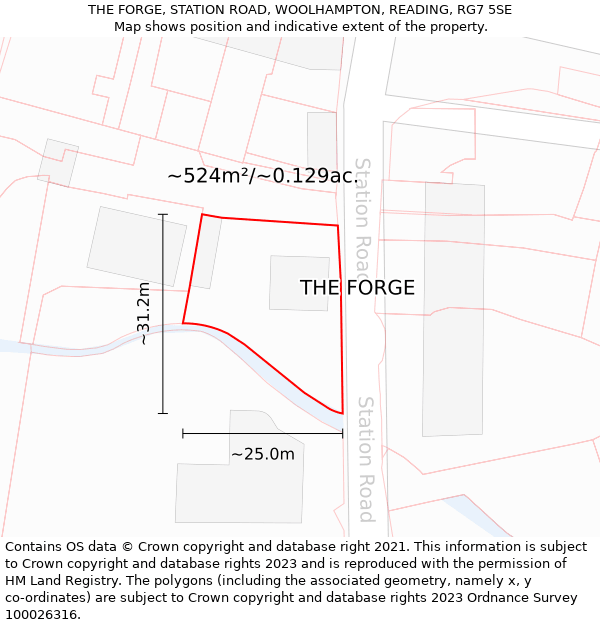 THE FORGE, STATION ROAD, WOOLHAMPTON, READING, RG7 5SE: Plot and title map