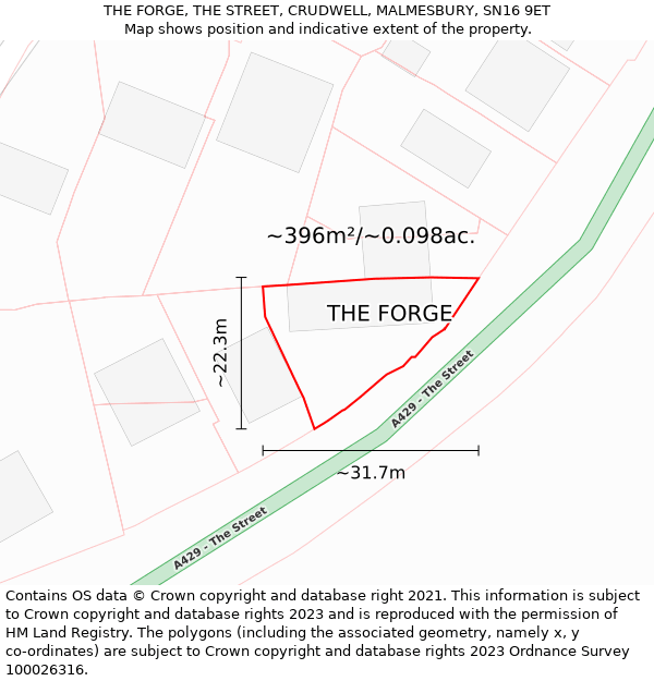 THE FORGE, THE STREET, CRUDWELL, MALMESBURY, SN16 9ET: Plot and title map
