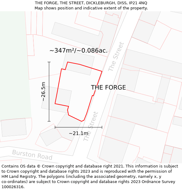 THE FORGE, THE STREET, DICKLEBURGH, DISS, IP21 4NQ: Plot and title map