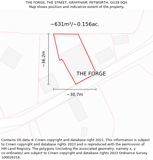 THE FORGE, THE STREET, GRAFFHAM, PETWORTH, GU28 0QA: Plot and title map